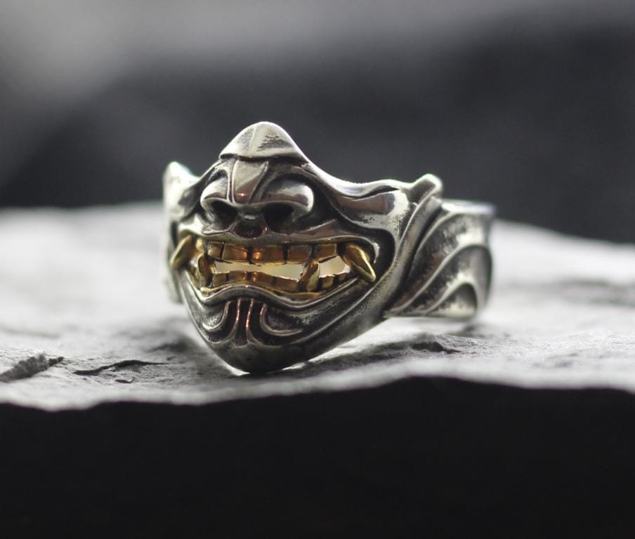 Japanese Hannya half-mask ring. Evil shinto menpo (2) Japanese Hannya half-mask ring. Evil shinto menpo - Image 1